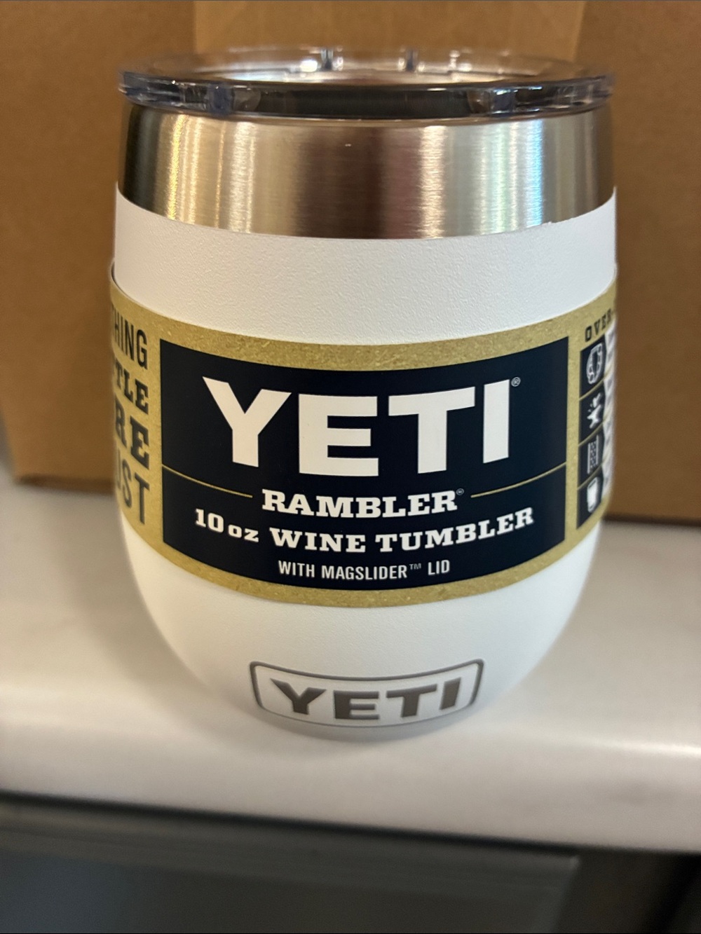 Yeti Rambler 10oz Wine Tumbler in White with Stainless Rim